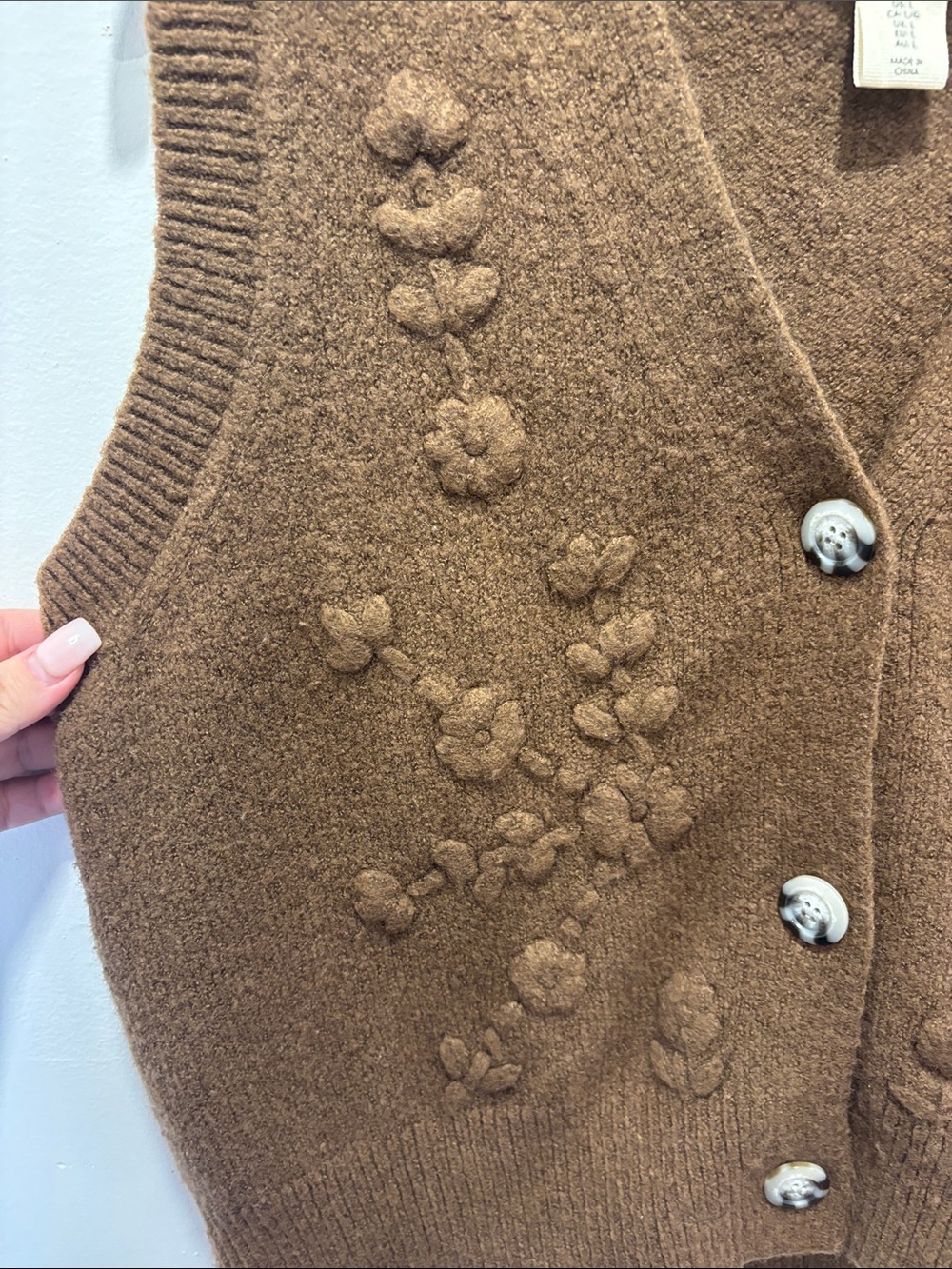 Brown Floral Knit Button Front Vest - Picture 3 of 4